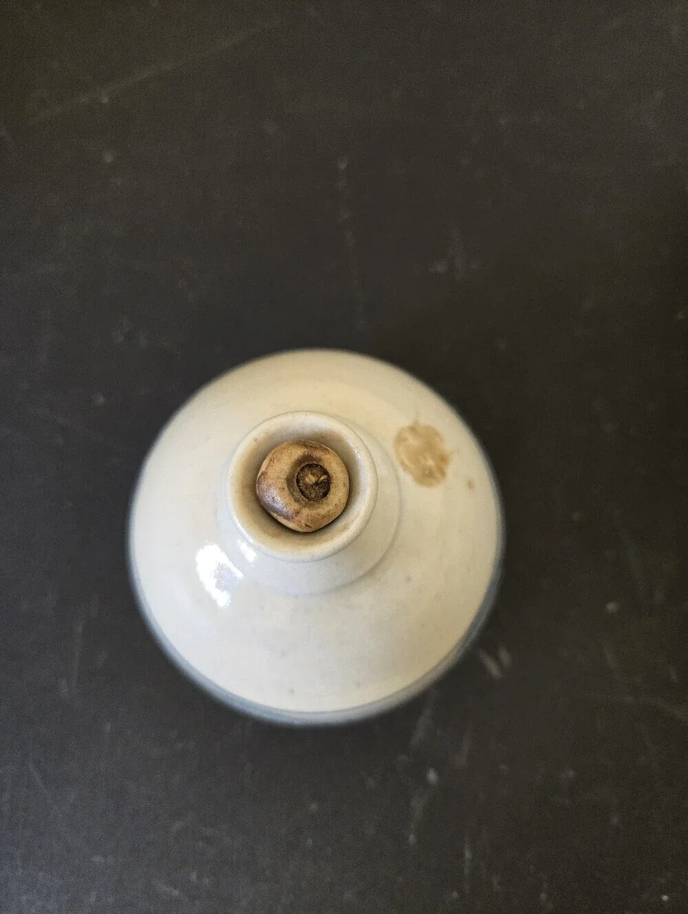 Studio Pottery Ceramic Small Vase Or Oil Bottle Featuring Blue & Brown Design
